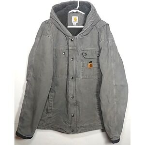 Carhartt Bartlett Sherpa Lined Work Jacket Size XL Hooded Canvas Grey